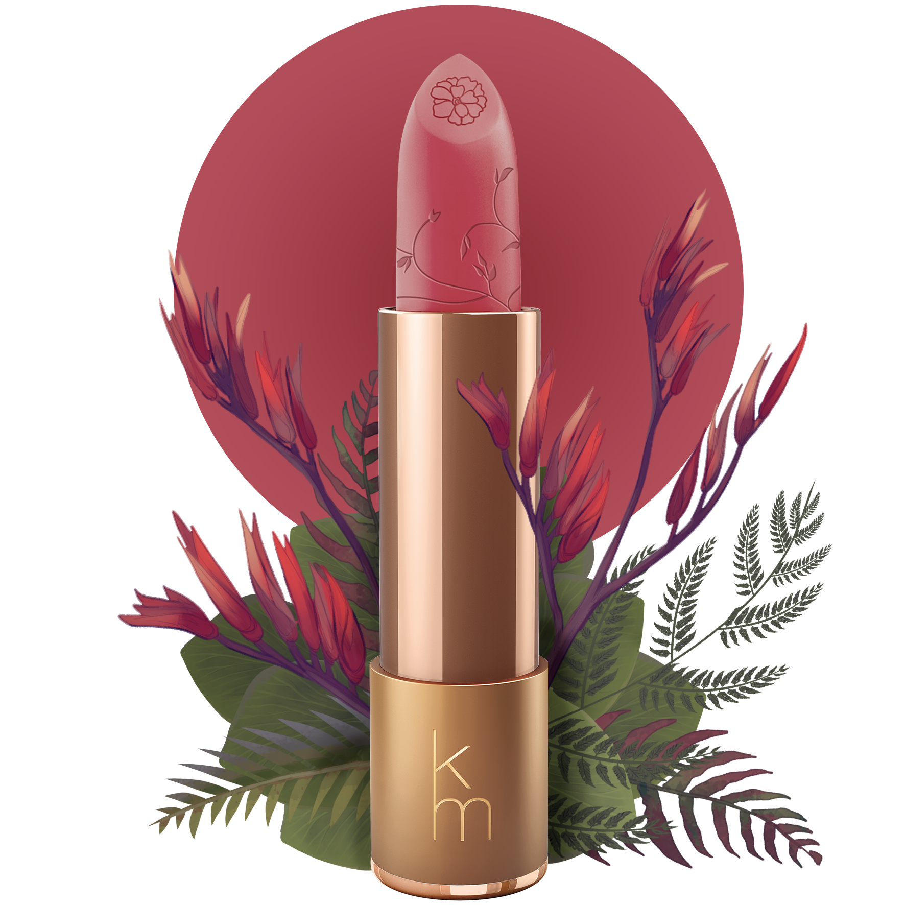 Lipstick with decorative elements on a white background