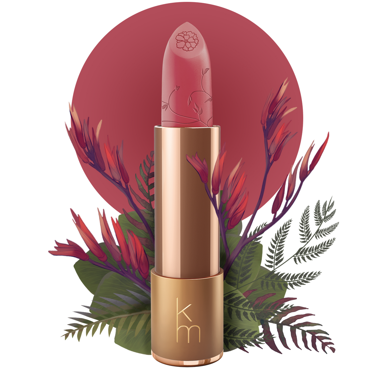 Lipstick with decorative elements on a white background