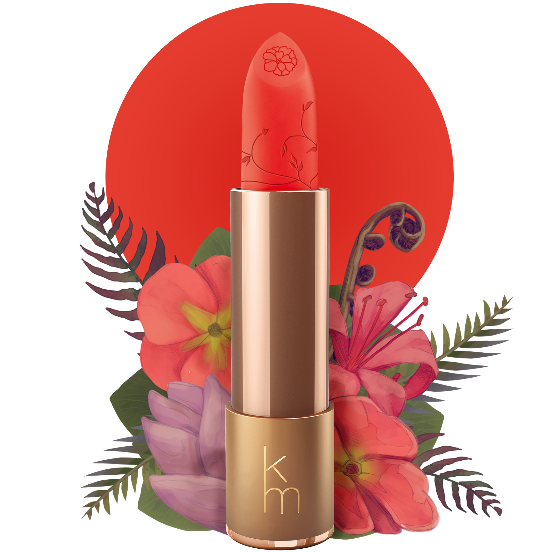 08 Coral Dawn - Natural Lipstick with flowers
