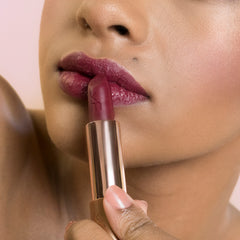 11 Scarlet Blaze - Natural Lipstick on model lips, deep skin tone