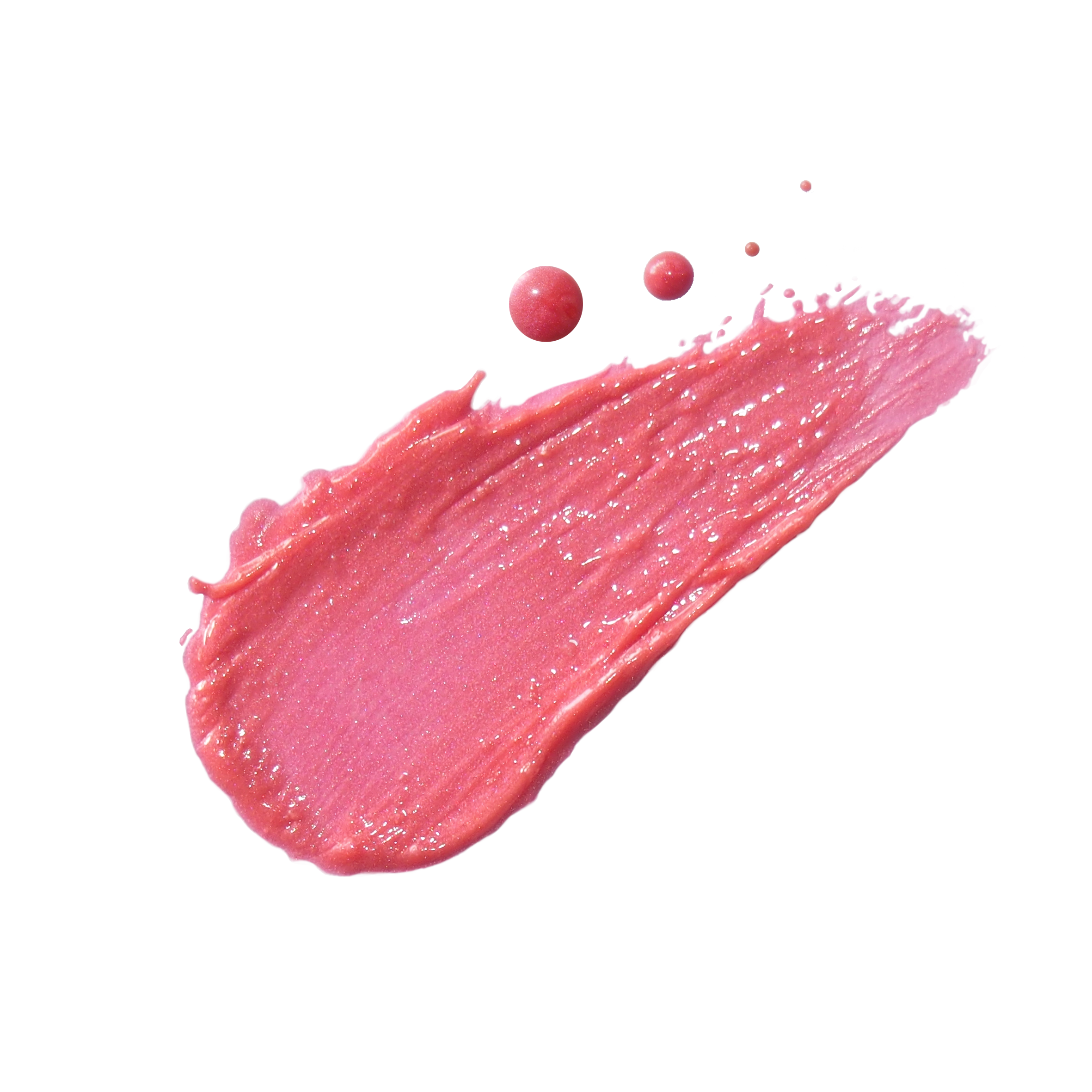 Pink lipstick swatch and dots on a white background