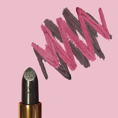 Lipstick with color swatches on a pink background